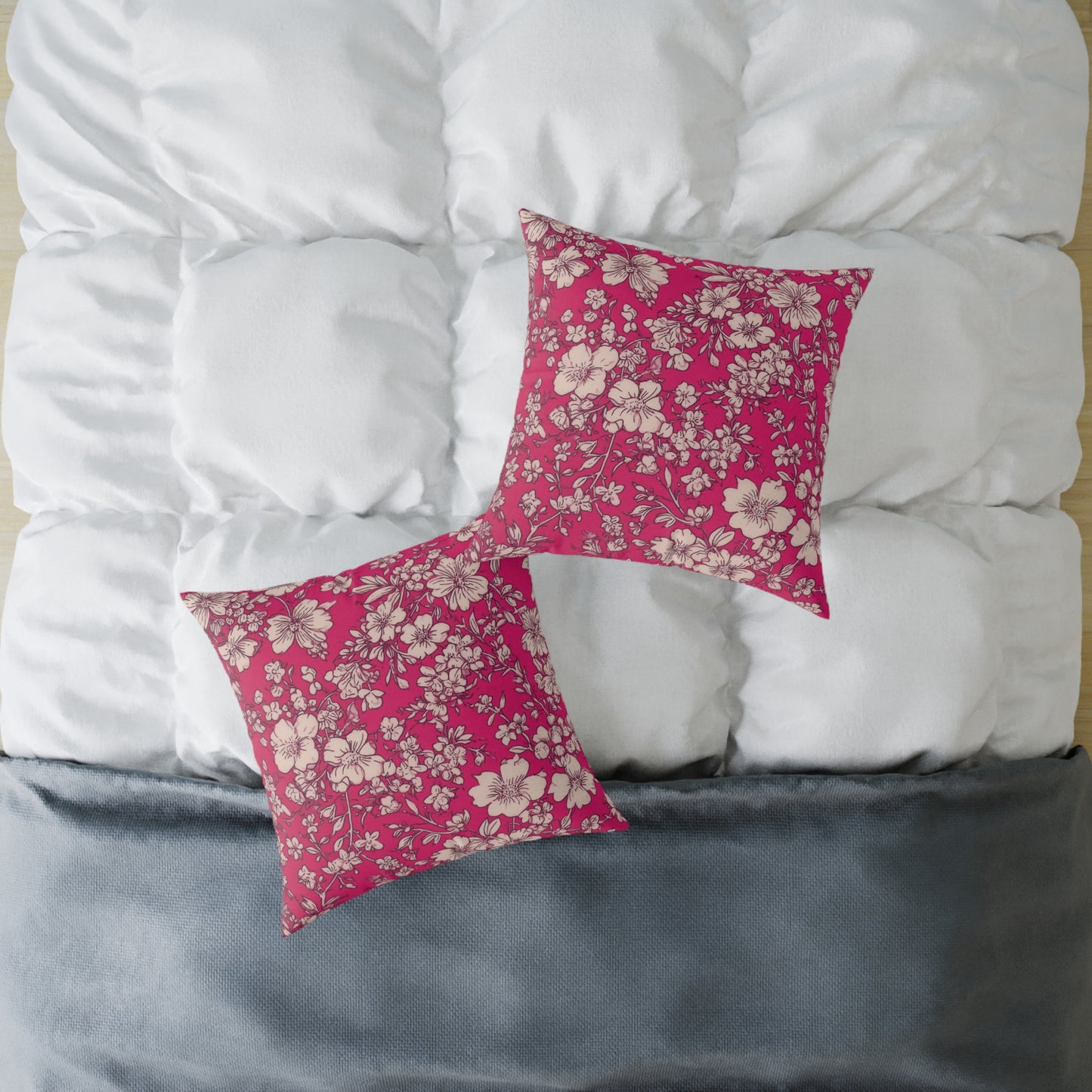Fuchsia Garden Bloom - Square Poly Canvas Pillow