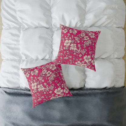 Fuchsia Garden Bloom - Square Poly Canvas Pillow