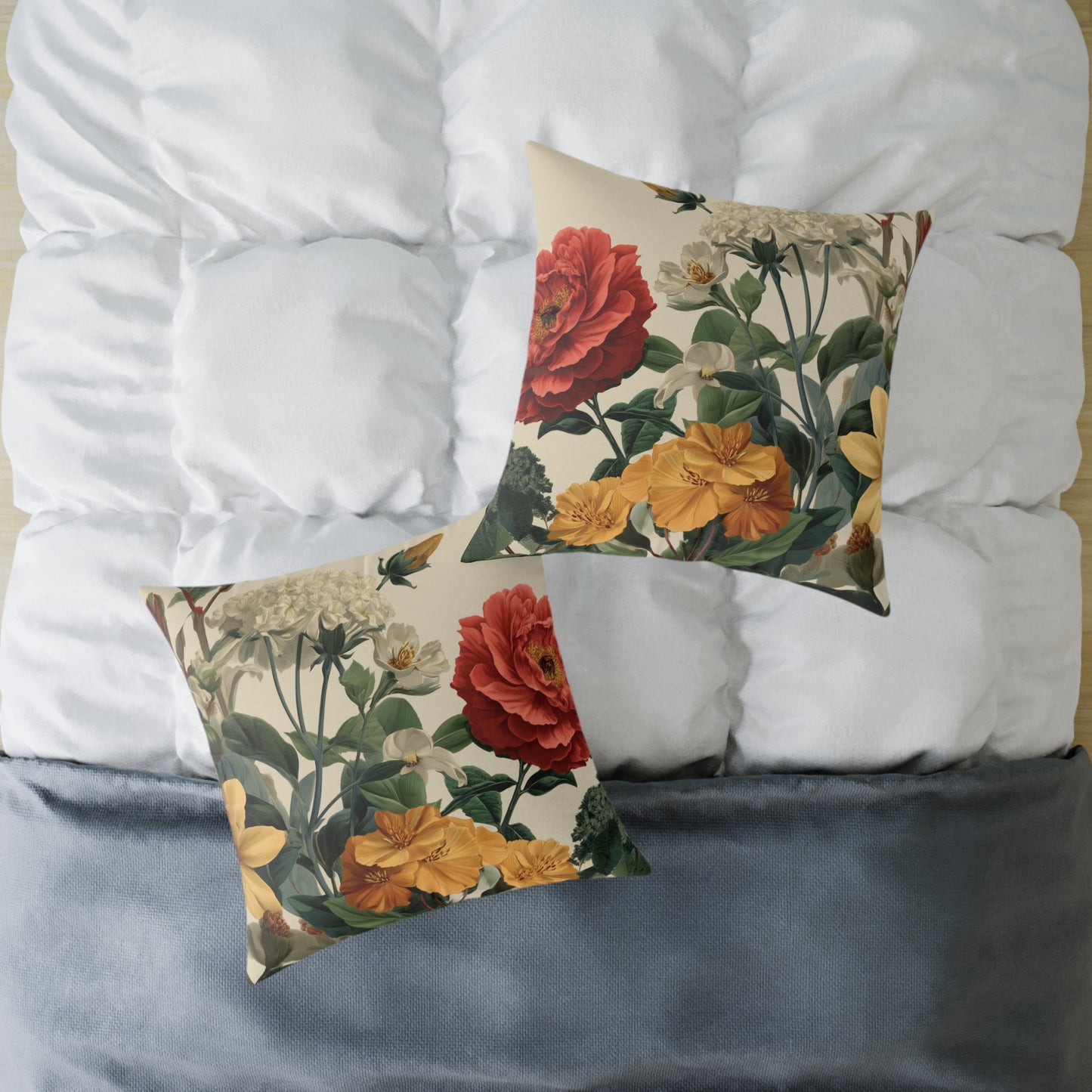Sunlit Wildflower Bouquet - Square Poly Canvas Pillow