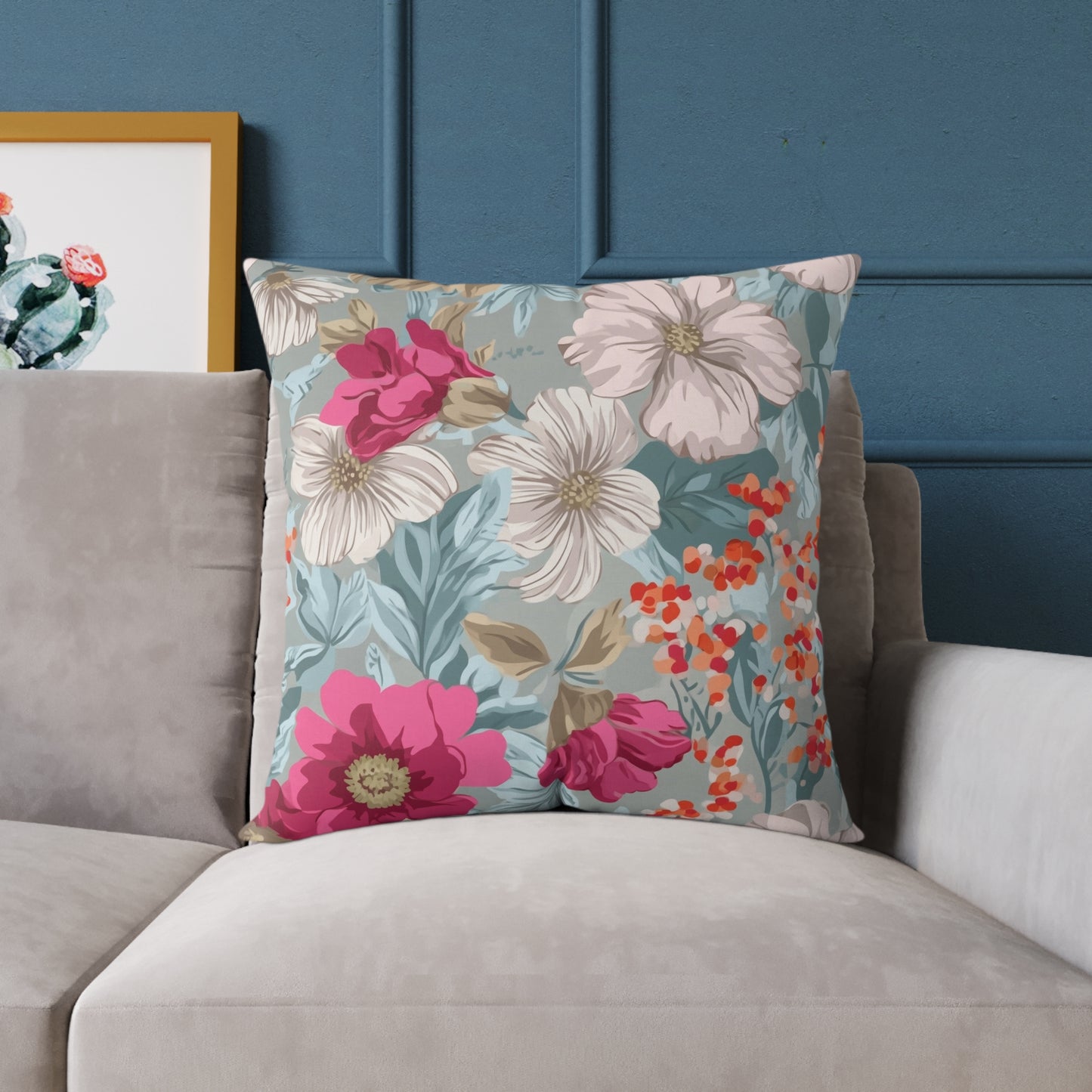 Pastel Meadow Symphony - Square Poly Canvas Pillow