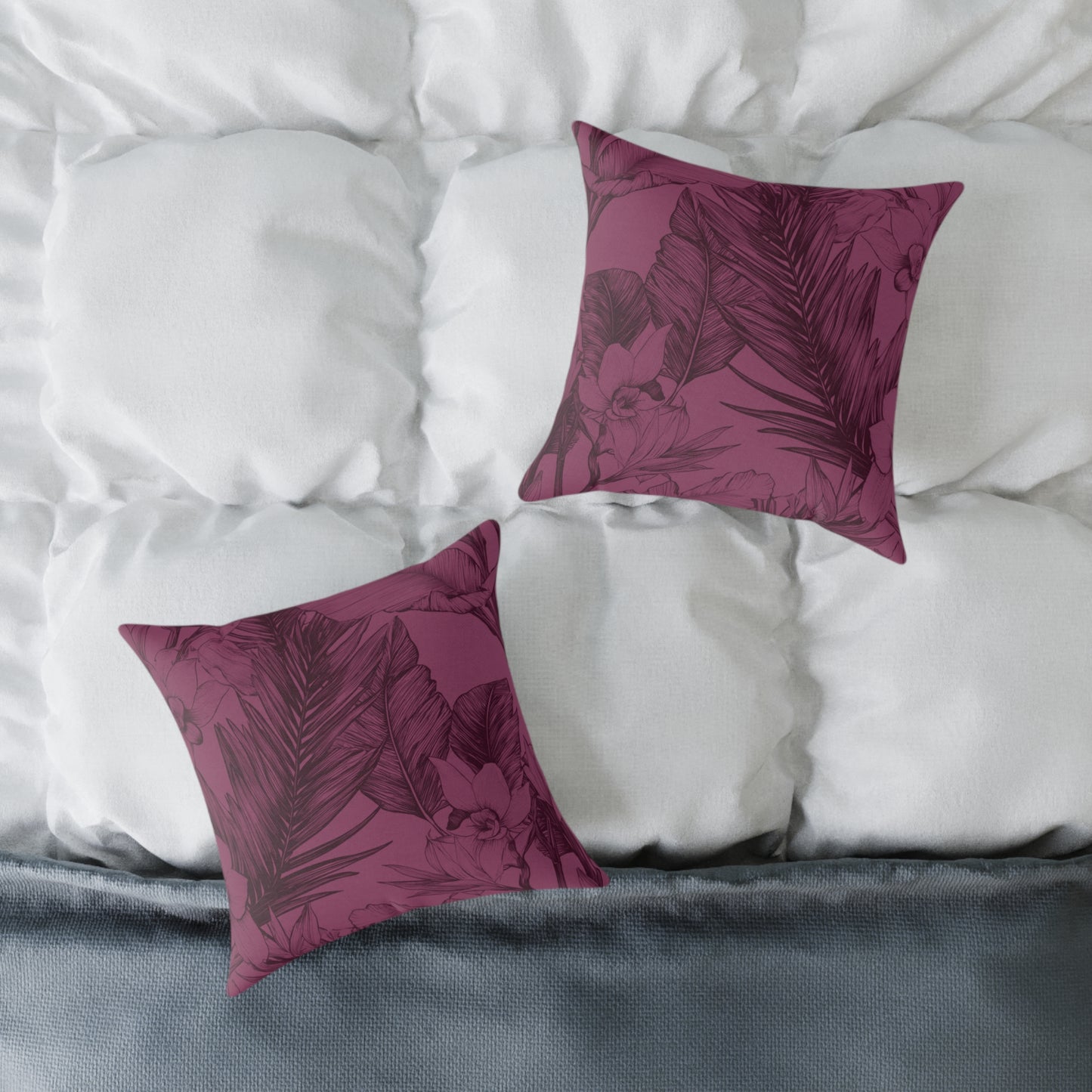 Mulberry Jungle Sketch - Square Poly Canvas Pillow