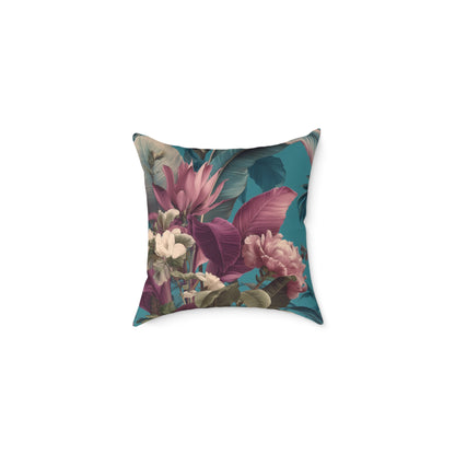 Teal Tropic Bloom - Square Poly Canvas Pillow