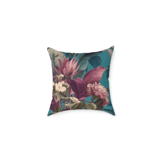 Teal Tropic Bloom - Square Poly Canvas Pillow