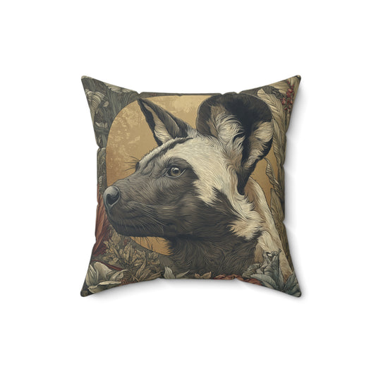 African Wild Dog - Faux Suede Square Pillow