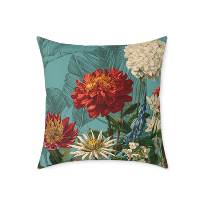 Teal Bloom Harmony - Square Poly Canvas Pillow