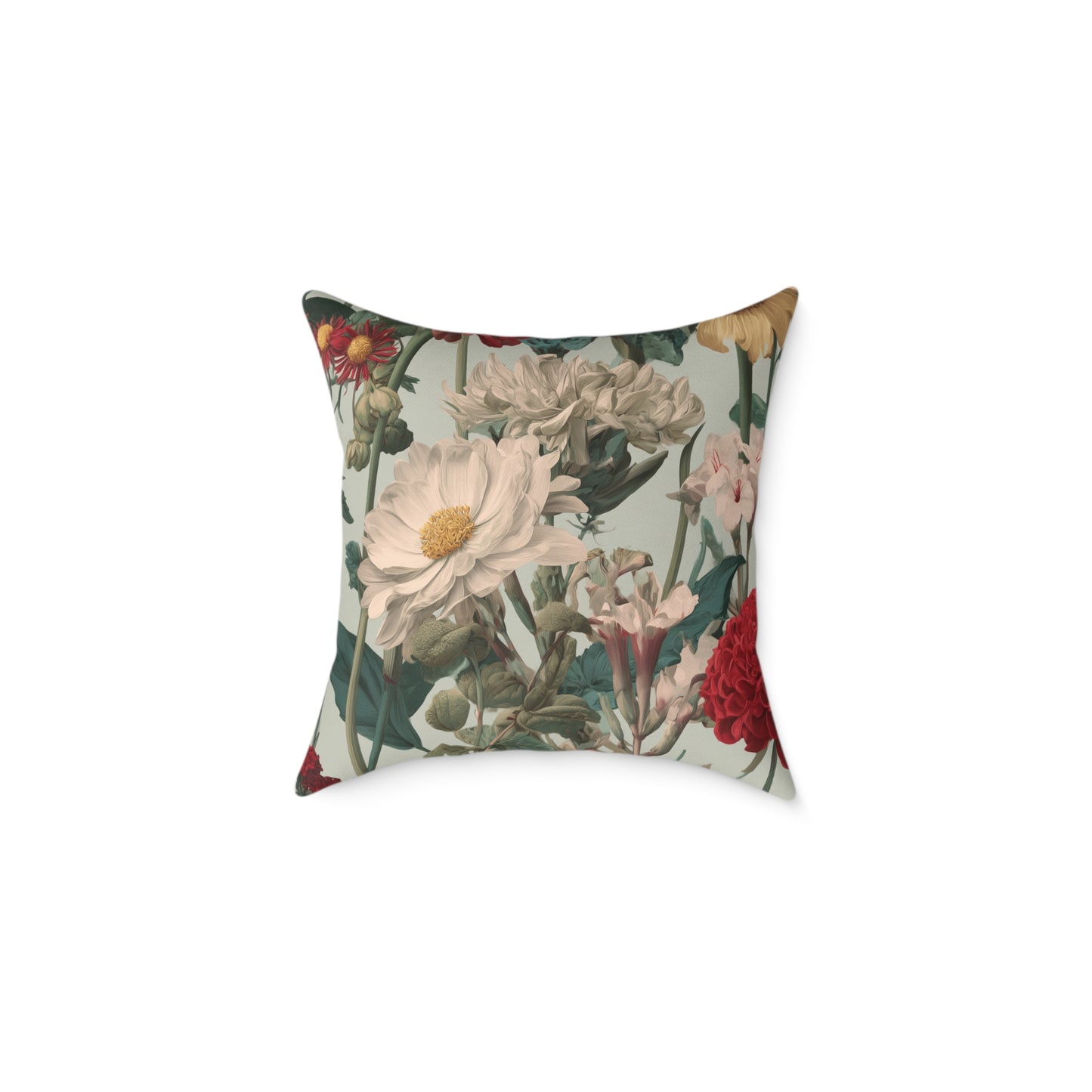 Crimson & Cream Garden - Square Poly Canvas Pillow