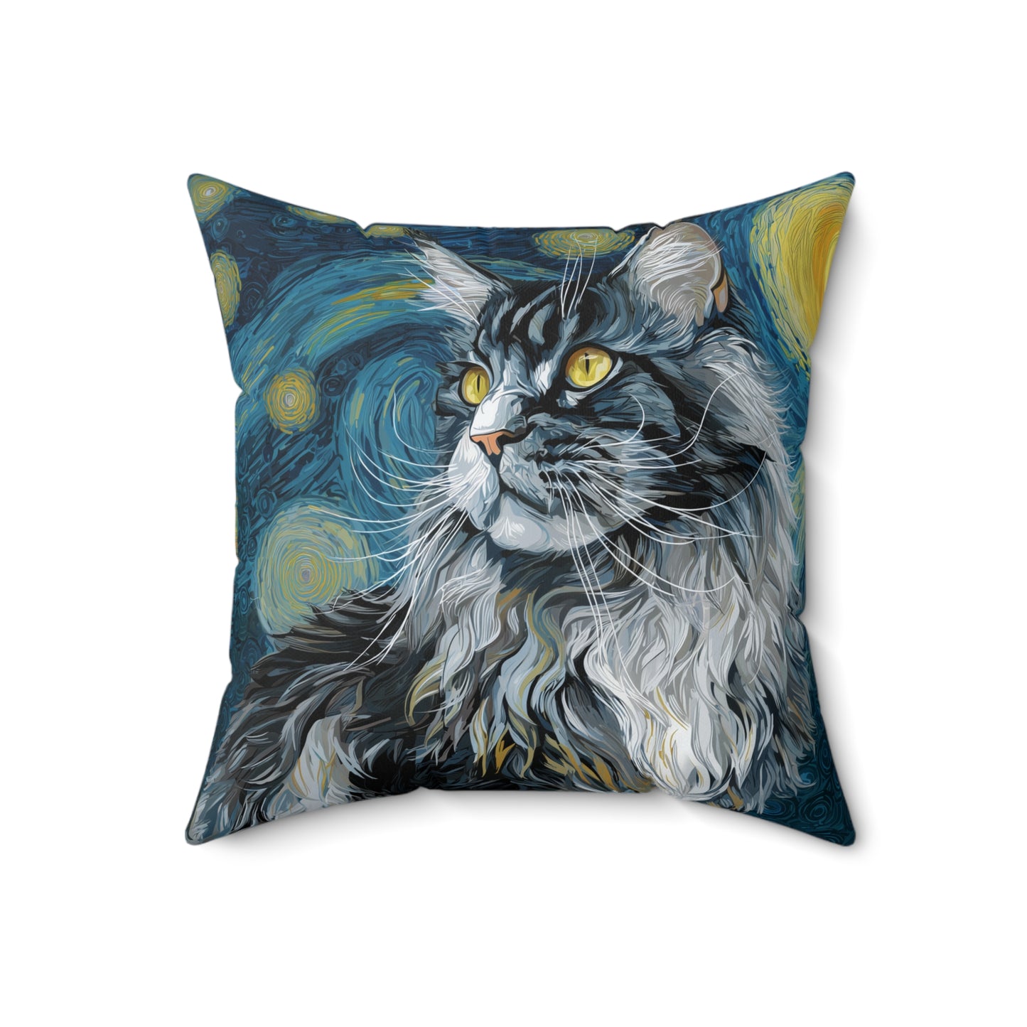 Starfall Forest Cat - Spun Polyester Square Pillow