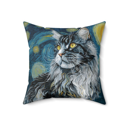 Starfall Forest Cat - Spun Polyester Square Pillow