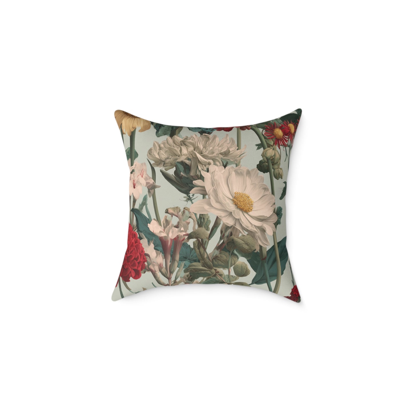 Crimson & Cream Garden - Square Poly Canvas Pillow