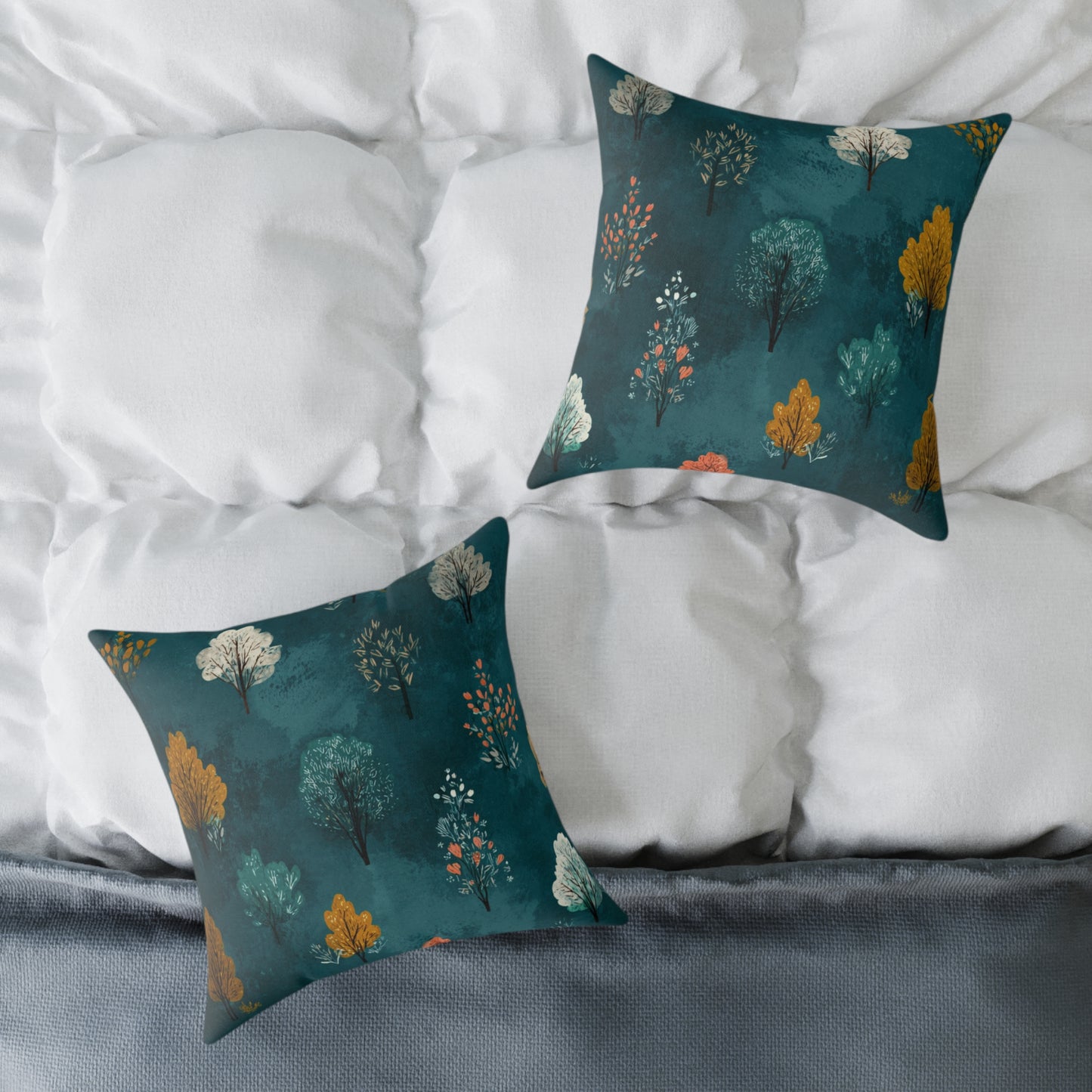 Autumn Orchard Night - Square Poly Canvas Pillow