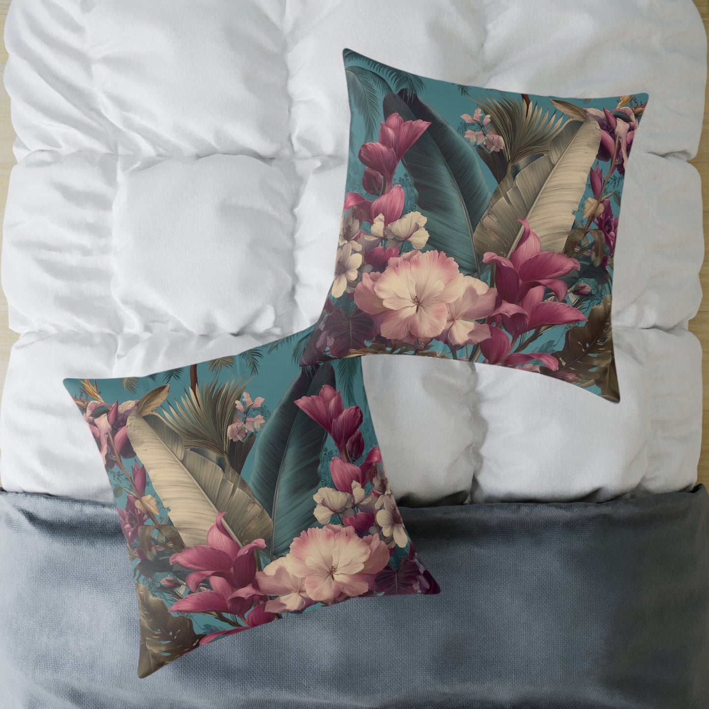 Jade Bloom Reverie - Square Poly Canvas Pillow