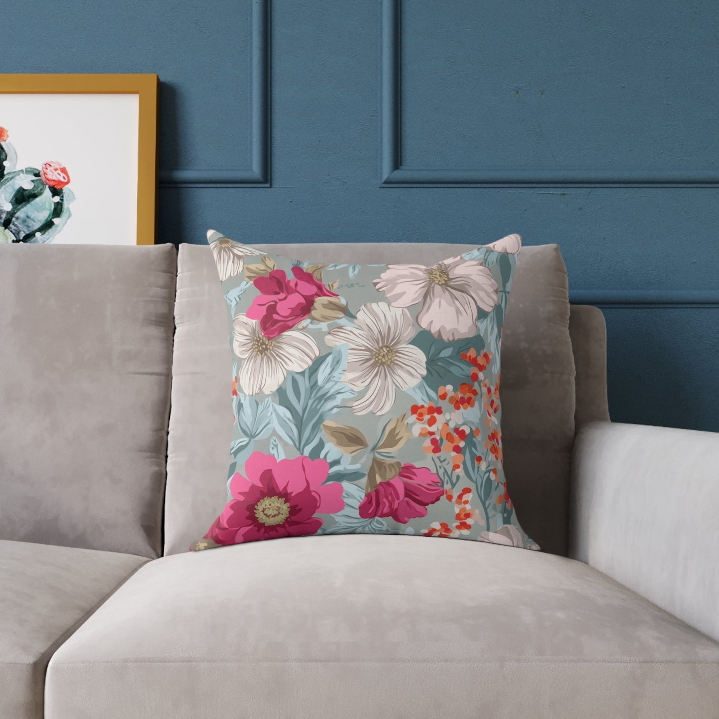 Pastel Meadow Symphony - Square Poly Canvas Pillow
