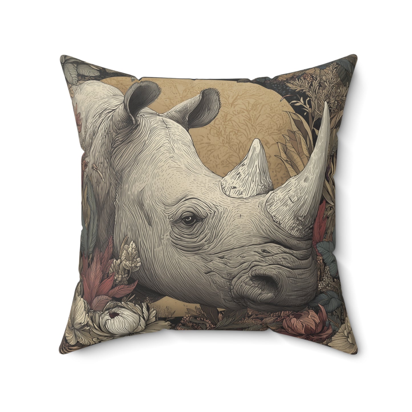Ivory Plains Rhino - Faux Suede Square Pillow