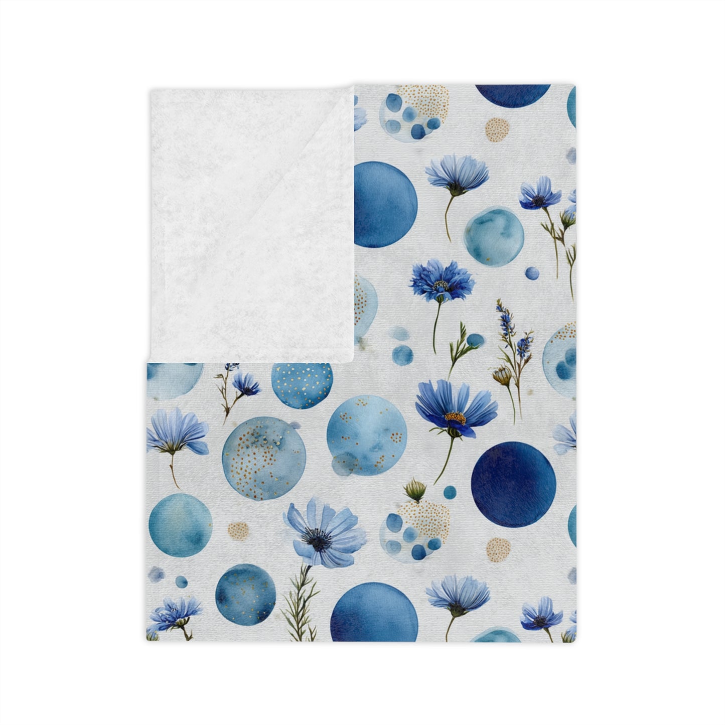 Blue Circle Flowers - Velveteen Microfiber Blanket