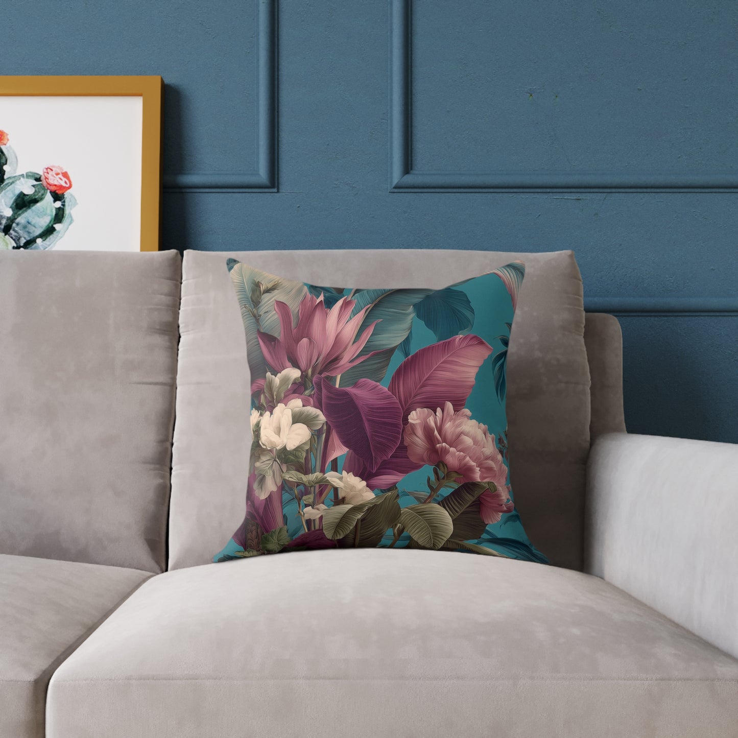 Teal Tropic Bloom - Square Poly Canvas Pillow
