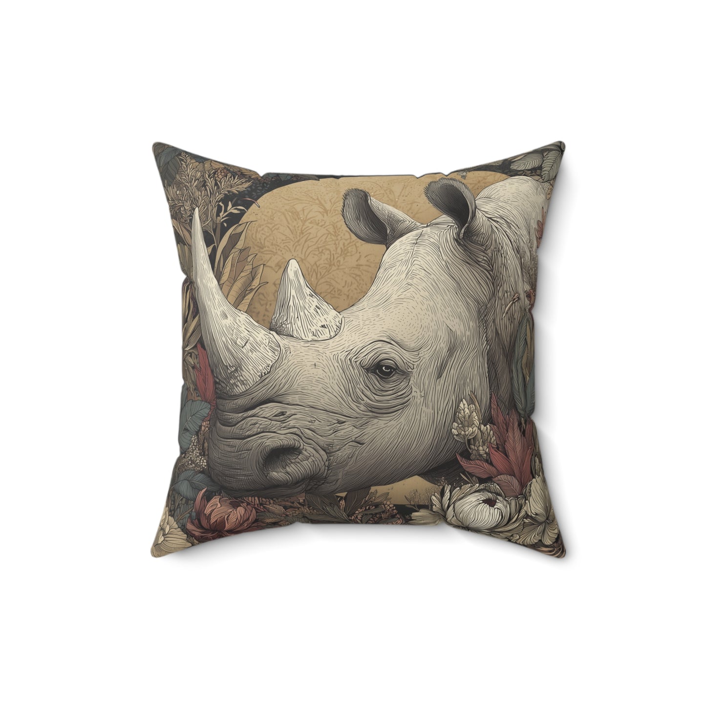 Ivory Plains Rhino - Faux Suede Square Pillow
