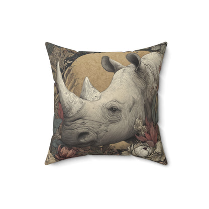 Ivory Plains Rhino - Faux Suede Square Pillow