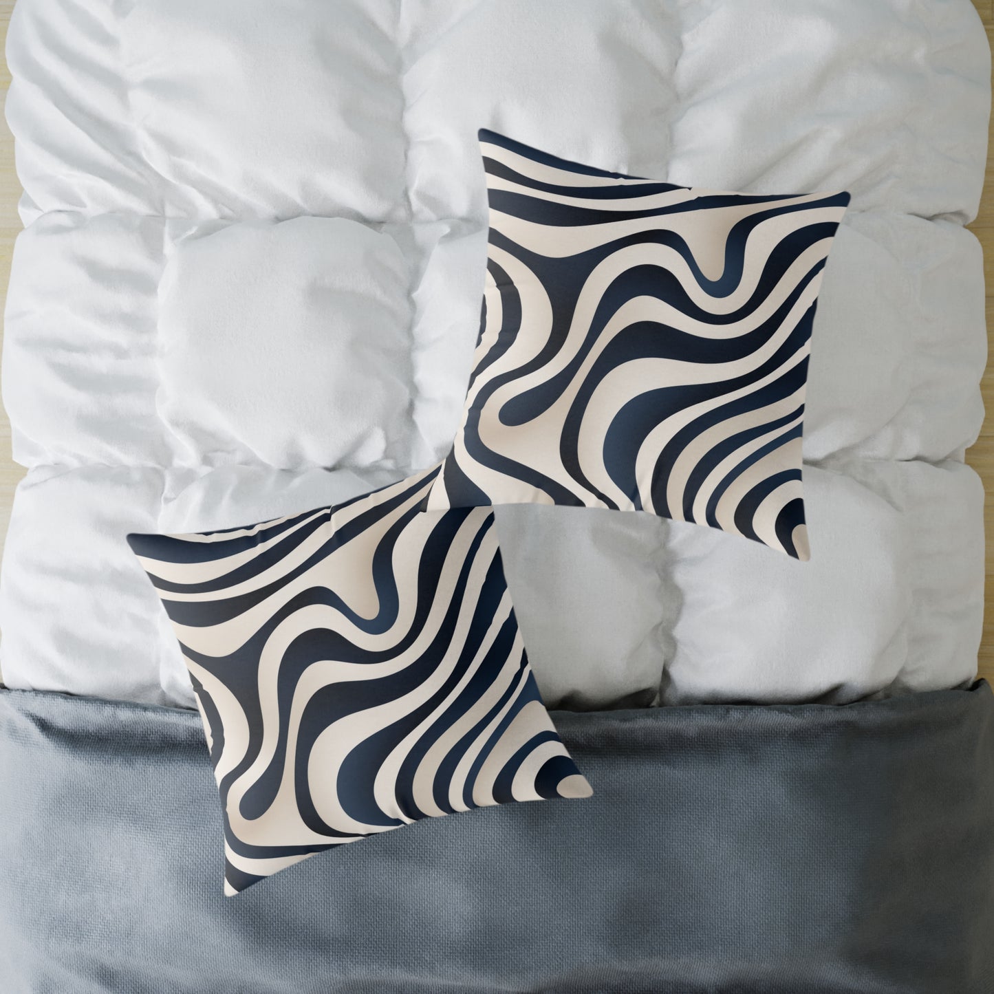 Waveflow – Navy - Square Poly Canvas Pillow