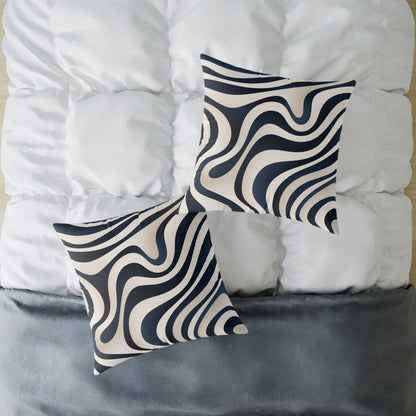 Waveflow – Navy - Square Poly Canvas Pillow