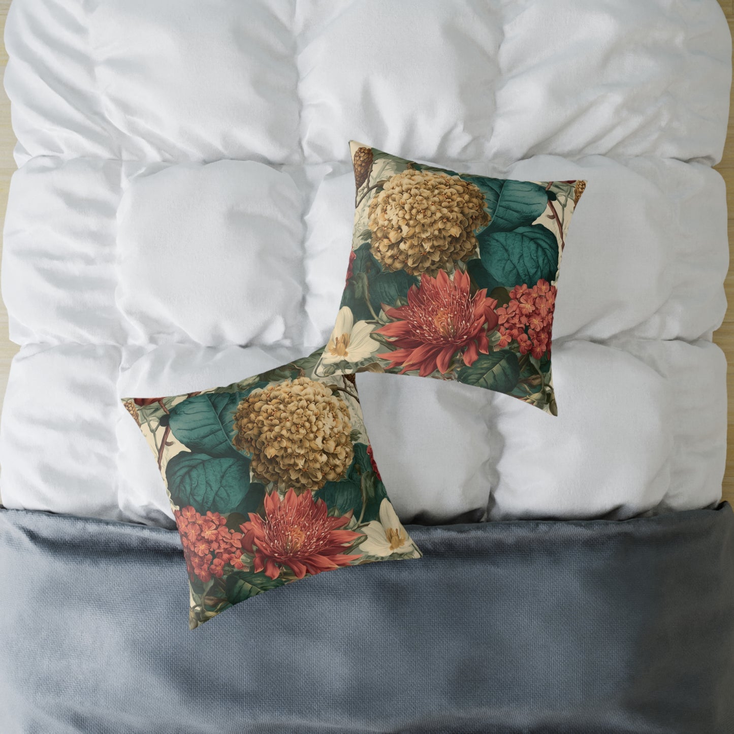 Autumn Harvest Chrysanthemum - Square Poly Canvas Pillow