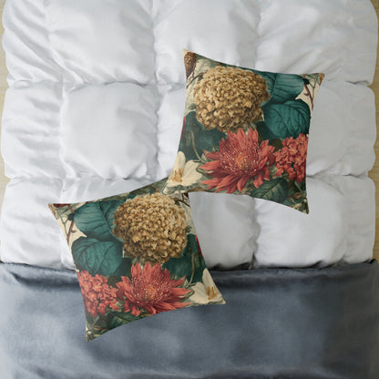 Autumn Harvest Chrysanthemum - Square Poly Canvas Pillow