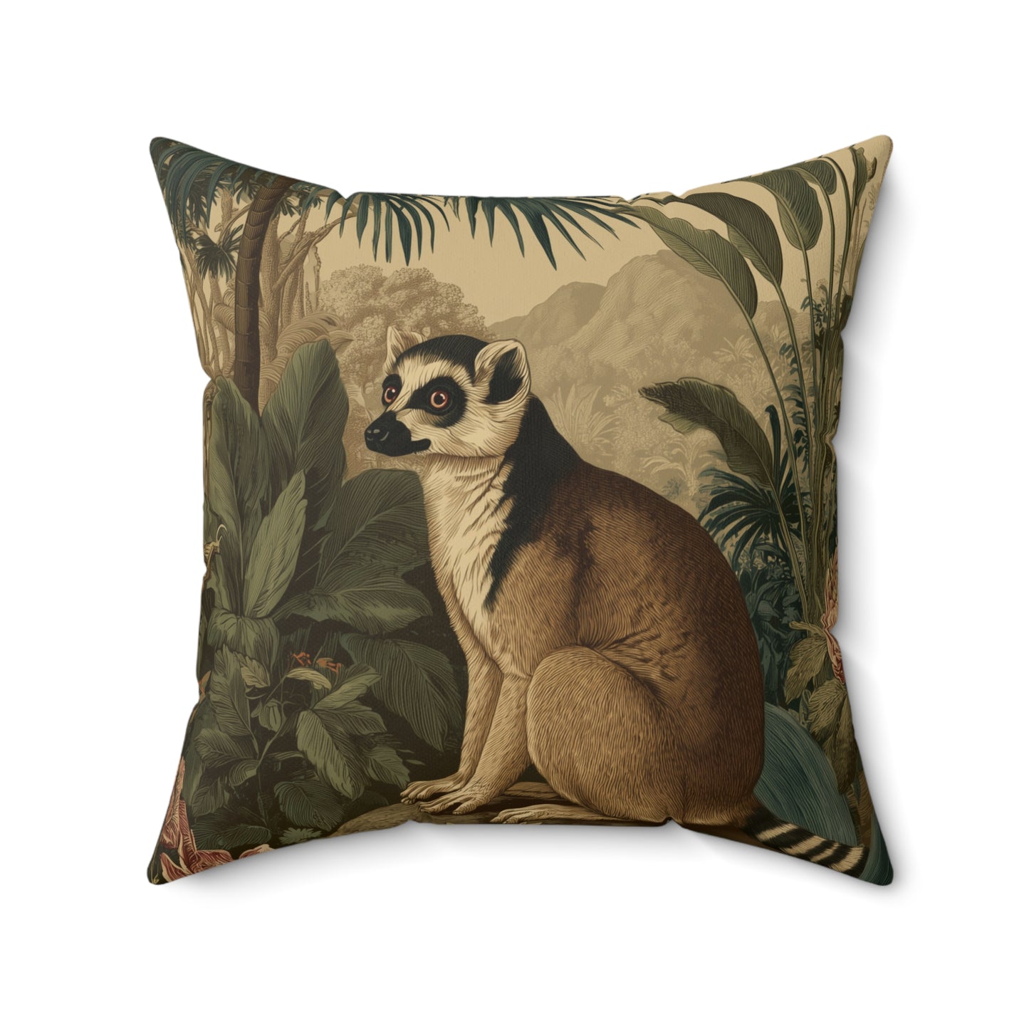 Lemur Forest Watcher - Faux Suede Square Pillow