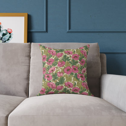 Roseleaf Garden Romance - Square Poly Canvas Pillow