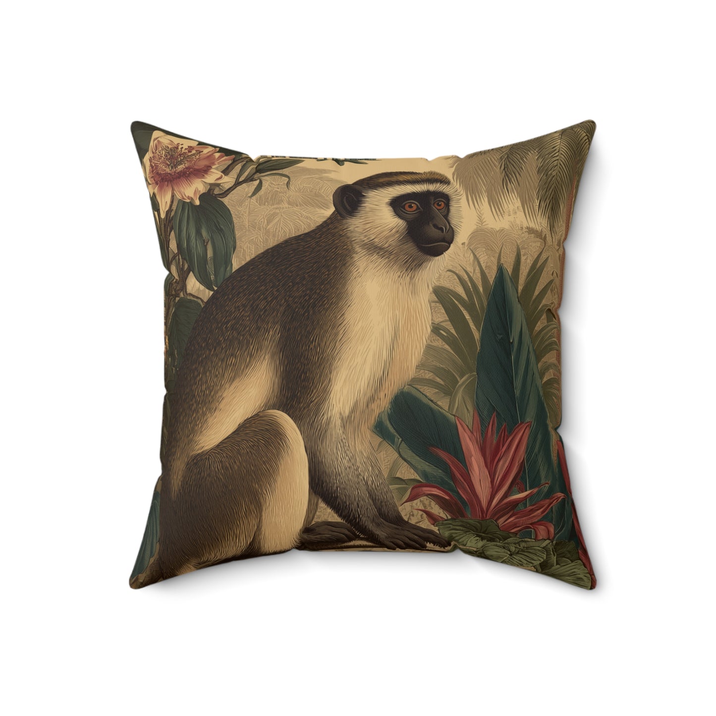 Tropical Vervet Retreat - Faux Suede Square Pillow