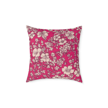 Fuchsia Garden Bloom - Square Poly Canvas Pillow