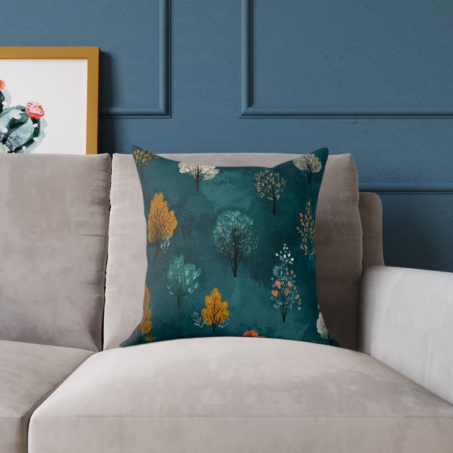 Autumn Orchard Night - Square Poly Canvas Pillow