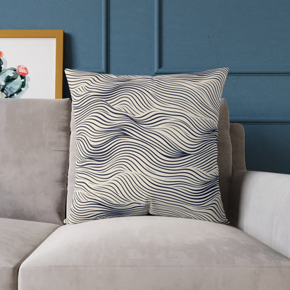 Ripple Drift – Navy - Square Poly Canvas Pillow