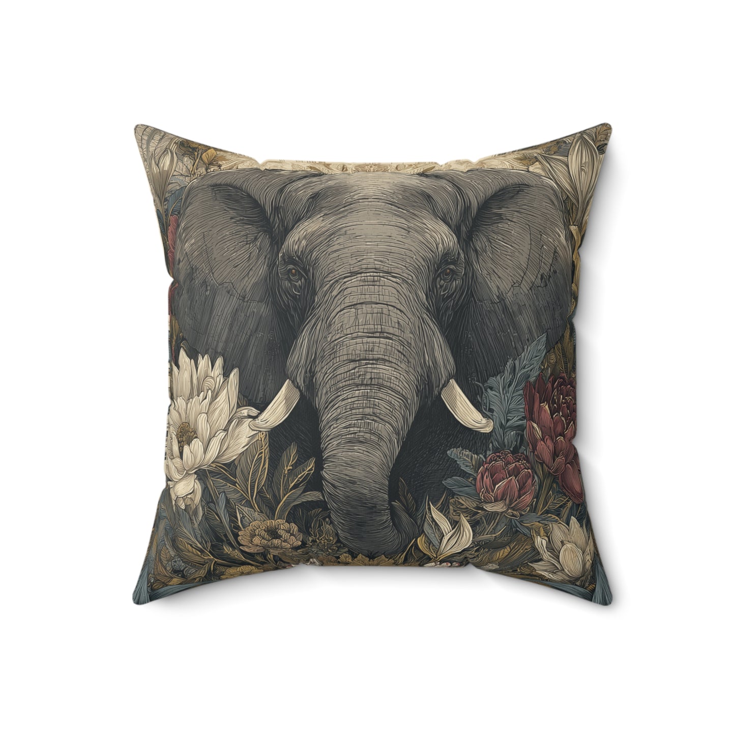 Elephant of the Ivory Grove - Faux Suede Square Pillow