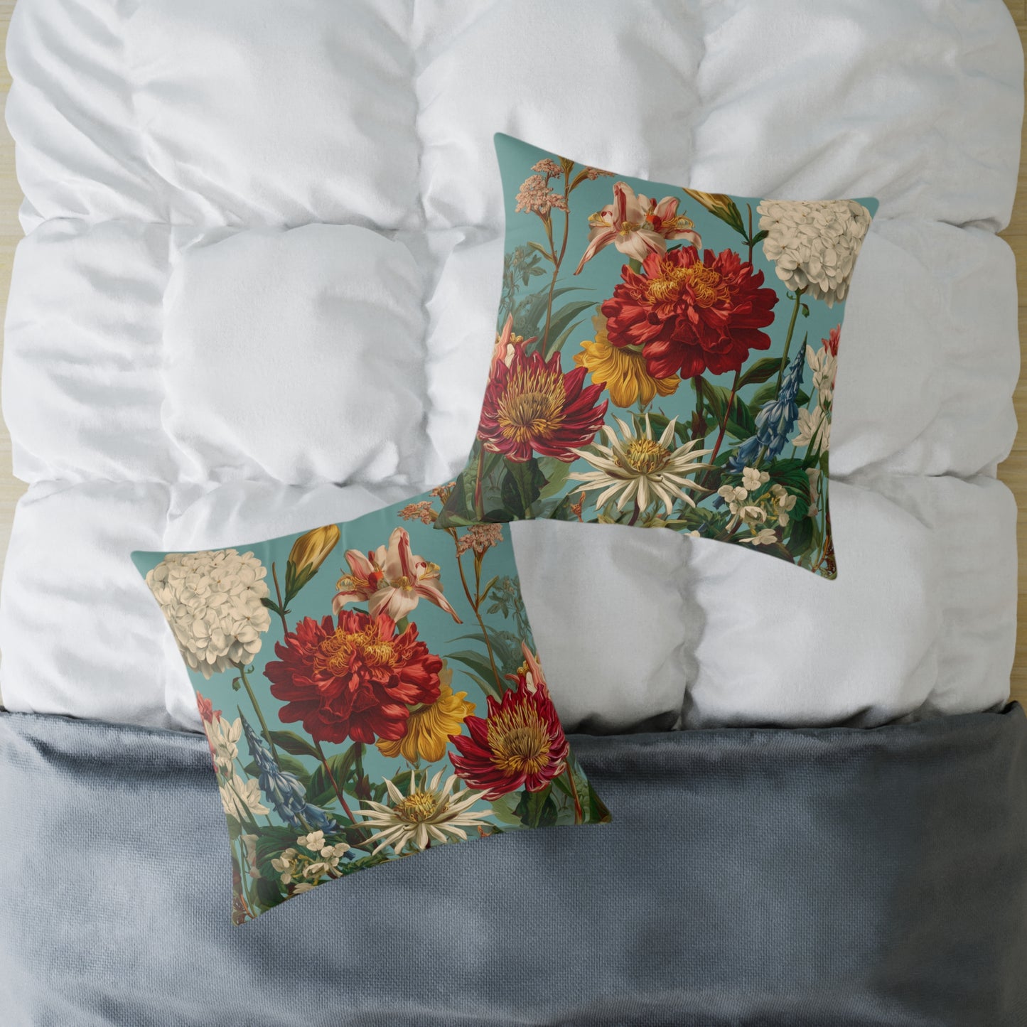 Scarlet & Ivory Floralscape - Square Poly Canvas Pillow