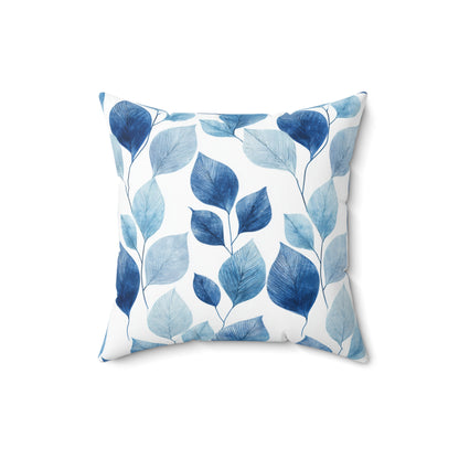 Indigo Frost Leaves - Spun Polyester Square Pillow