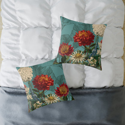 Teal Bloom Harmony - Square Poly Canvas Pillow