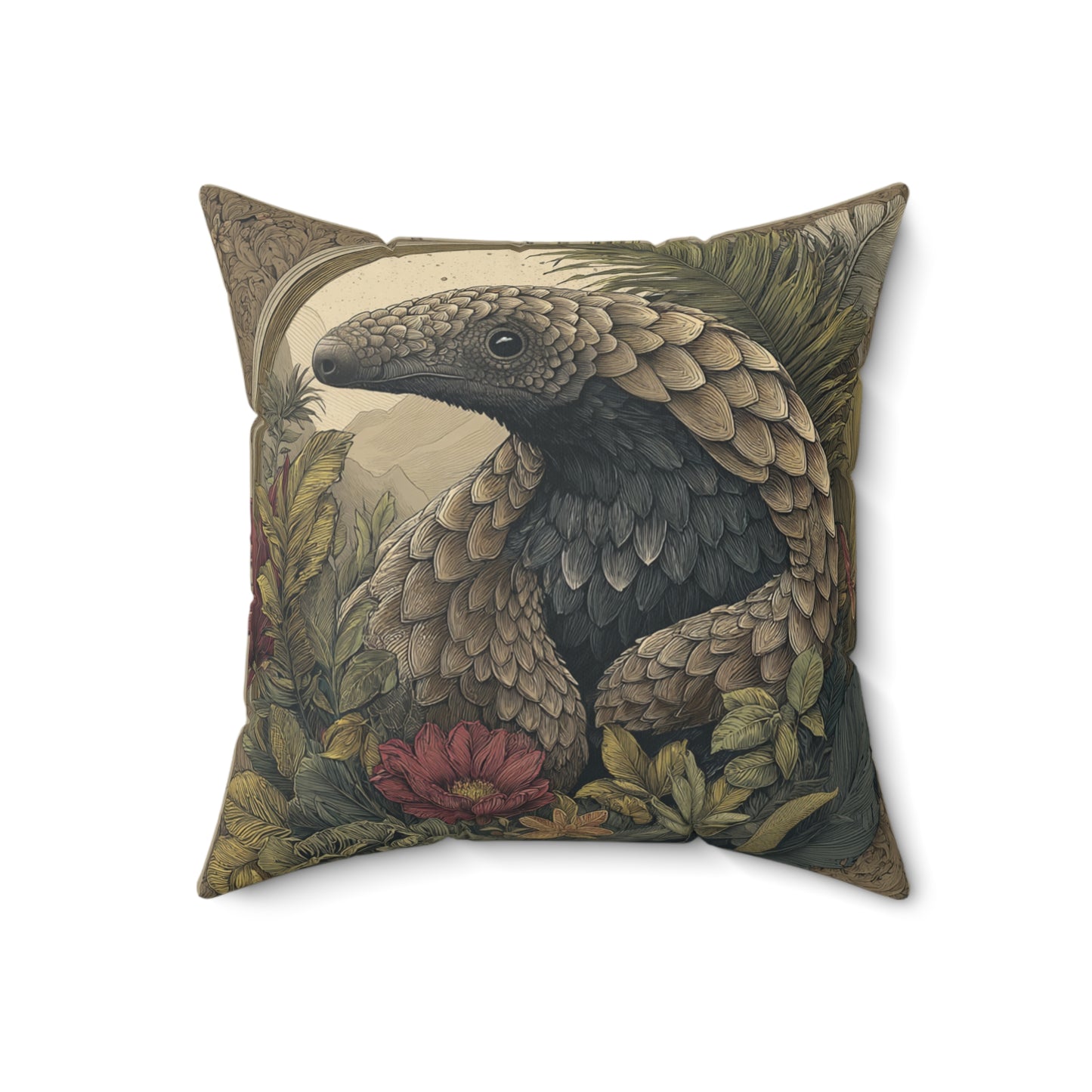Woodland Pangolin Haven - Faux Suede Square Pillow