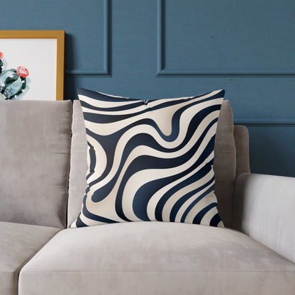 Waveflow – Navy - Square Poly Canvas Pillow