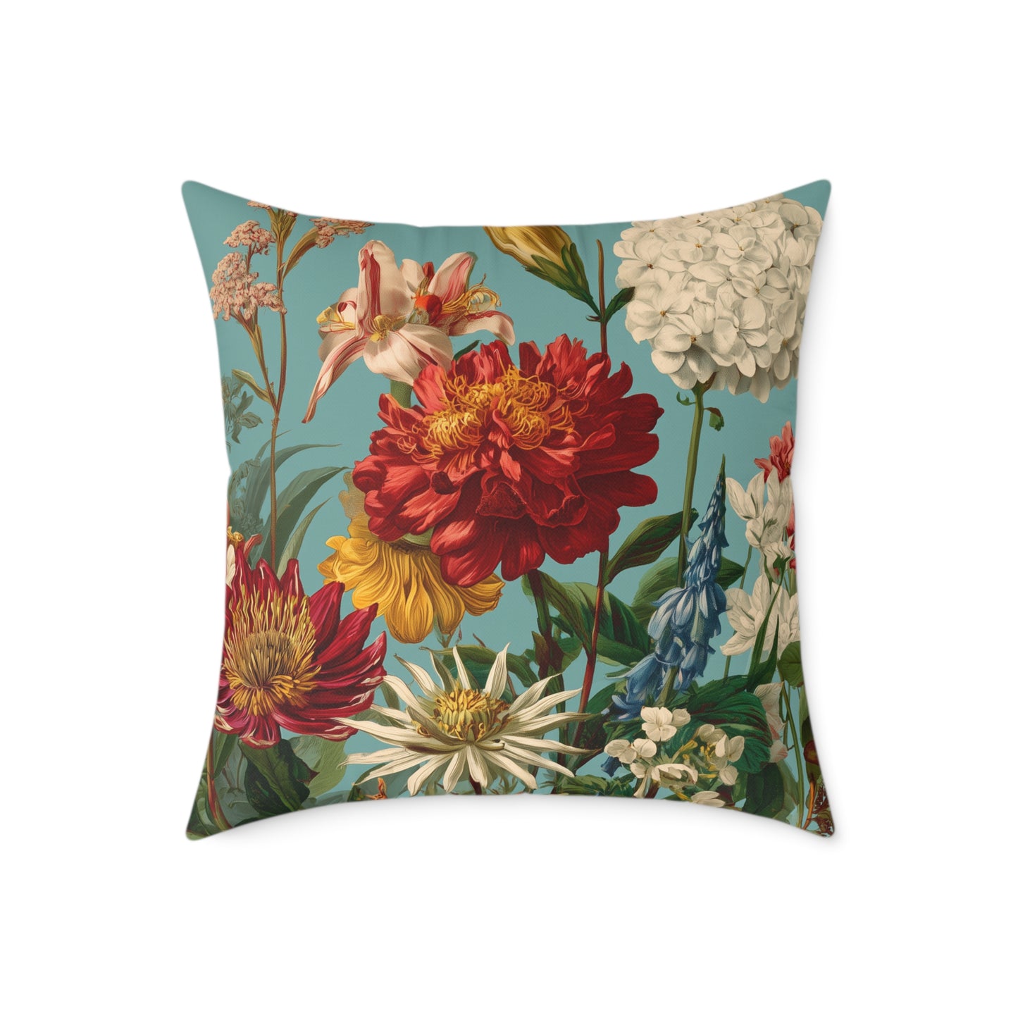 Scarlet & Ivory Floralscape - Square Poly Canvas Pillow