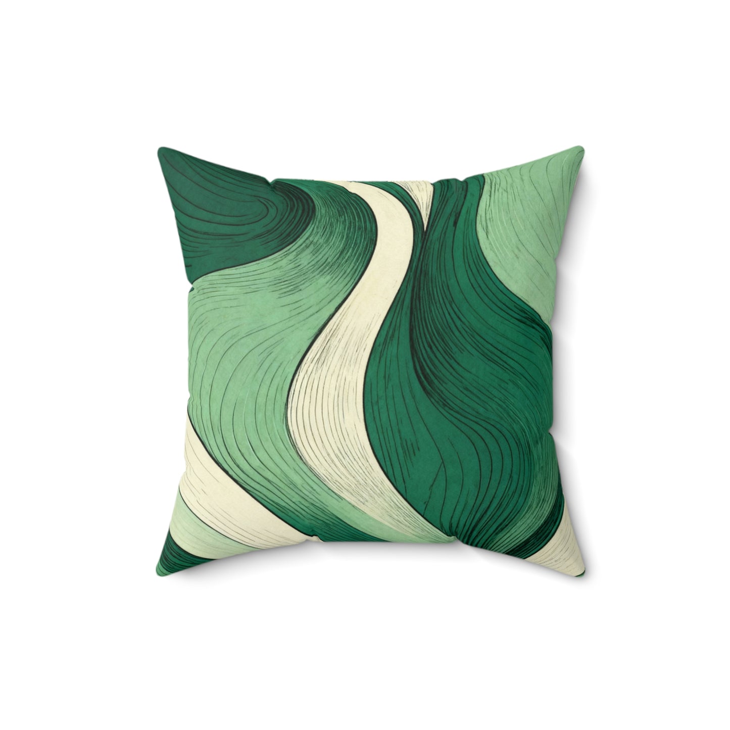 Emerald Flow Lines - Spun Polyester Square Pillow