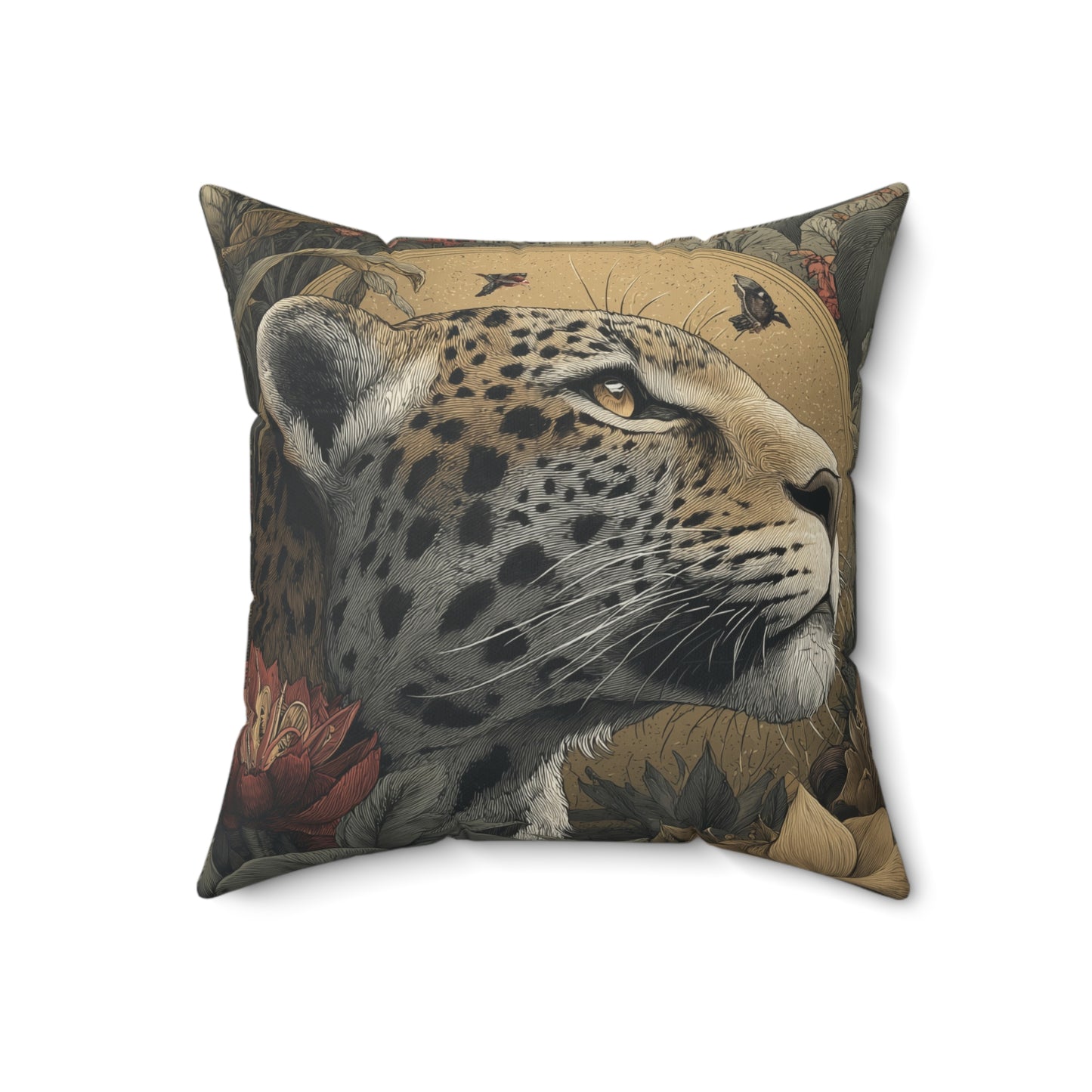 Golden Leopard Majesty - Faux Suede Square Pillow