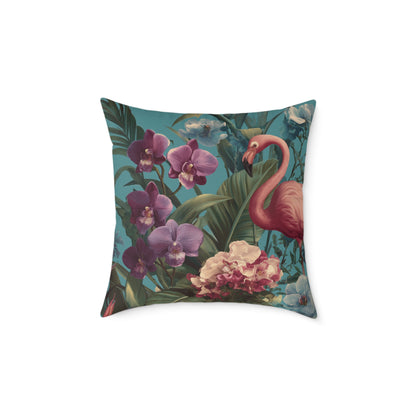 Tropic Orchid Flamingo - Square Poly Canvas Pillow