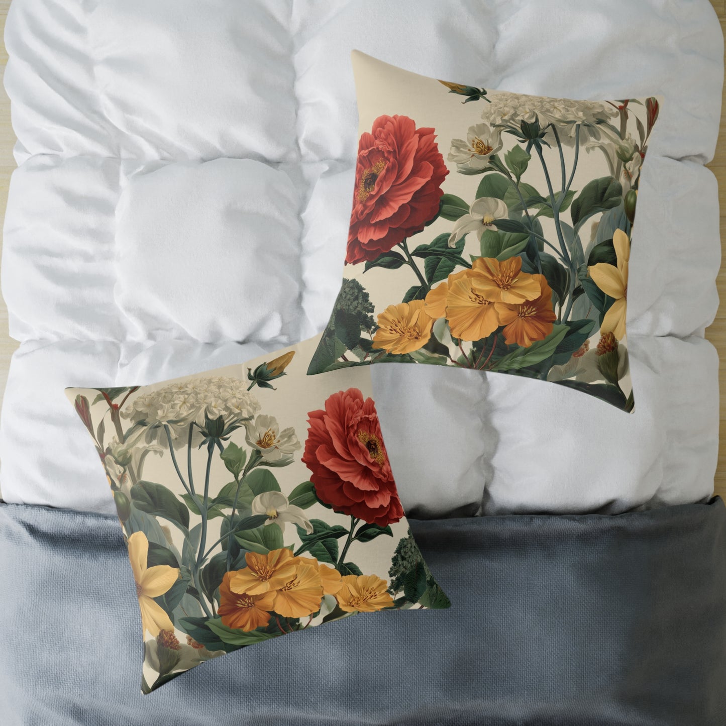Sunlit Wildflower Bouquet - Square Poly Canvas Pillow