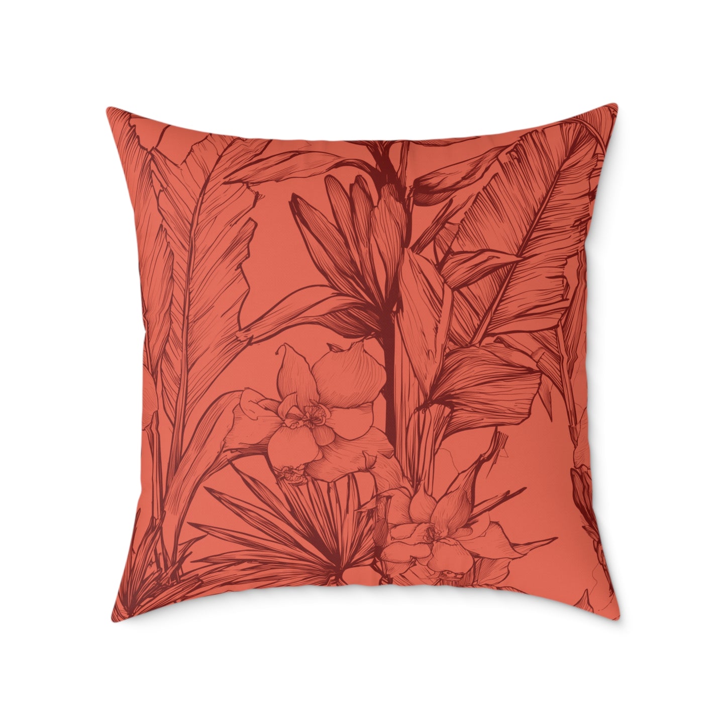 Terracotta Jungle Sketch - Square Poly Canvas Pillow