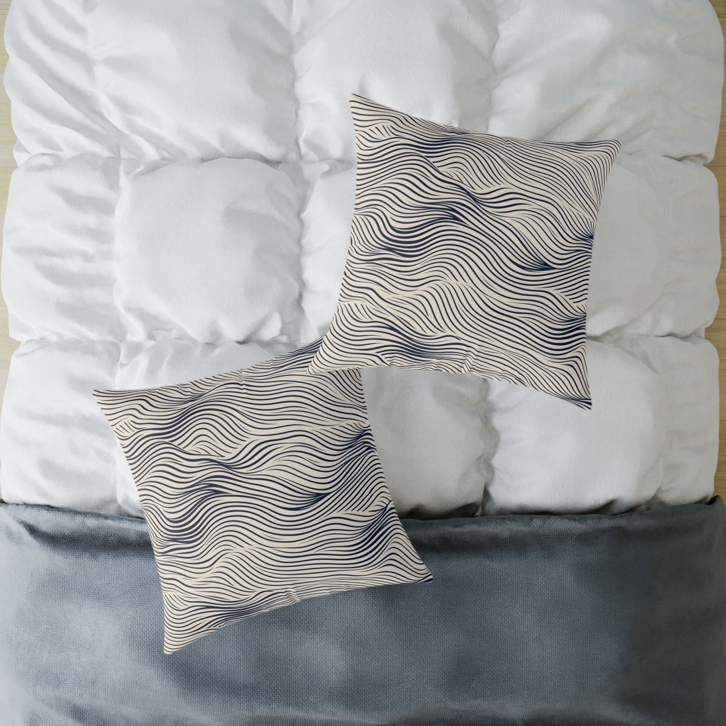 Ripple Drift – Navy - Square Poly Canvas Pillow