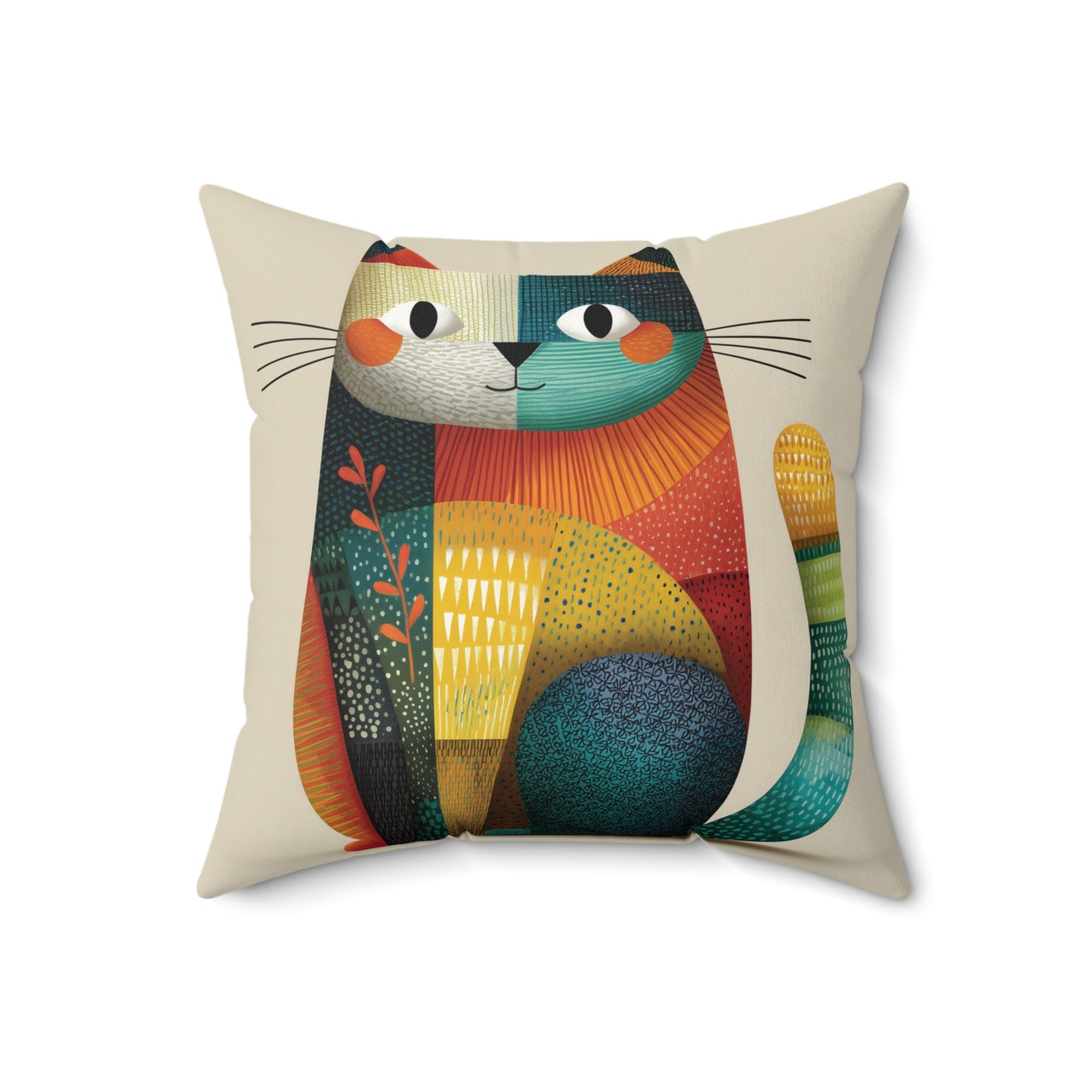 Patchwork Kitty - Faux Suede Square Pillow