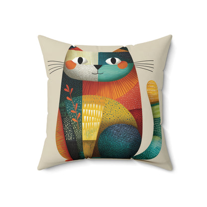 Patchwork Kitty - Faux Suede Square Pillow