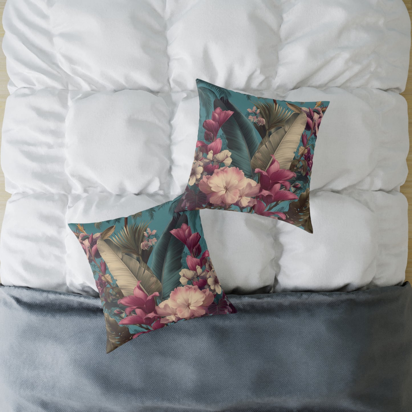 Jade Bloom Reverie - Square Poly Canvas Pillow
