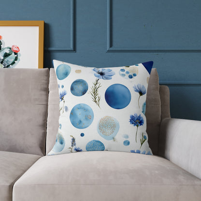 Azure Bloom Tide - Square Poly Canvas Pillow