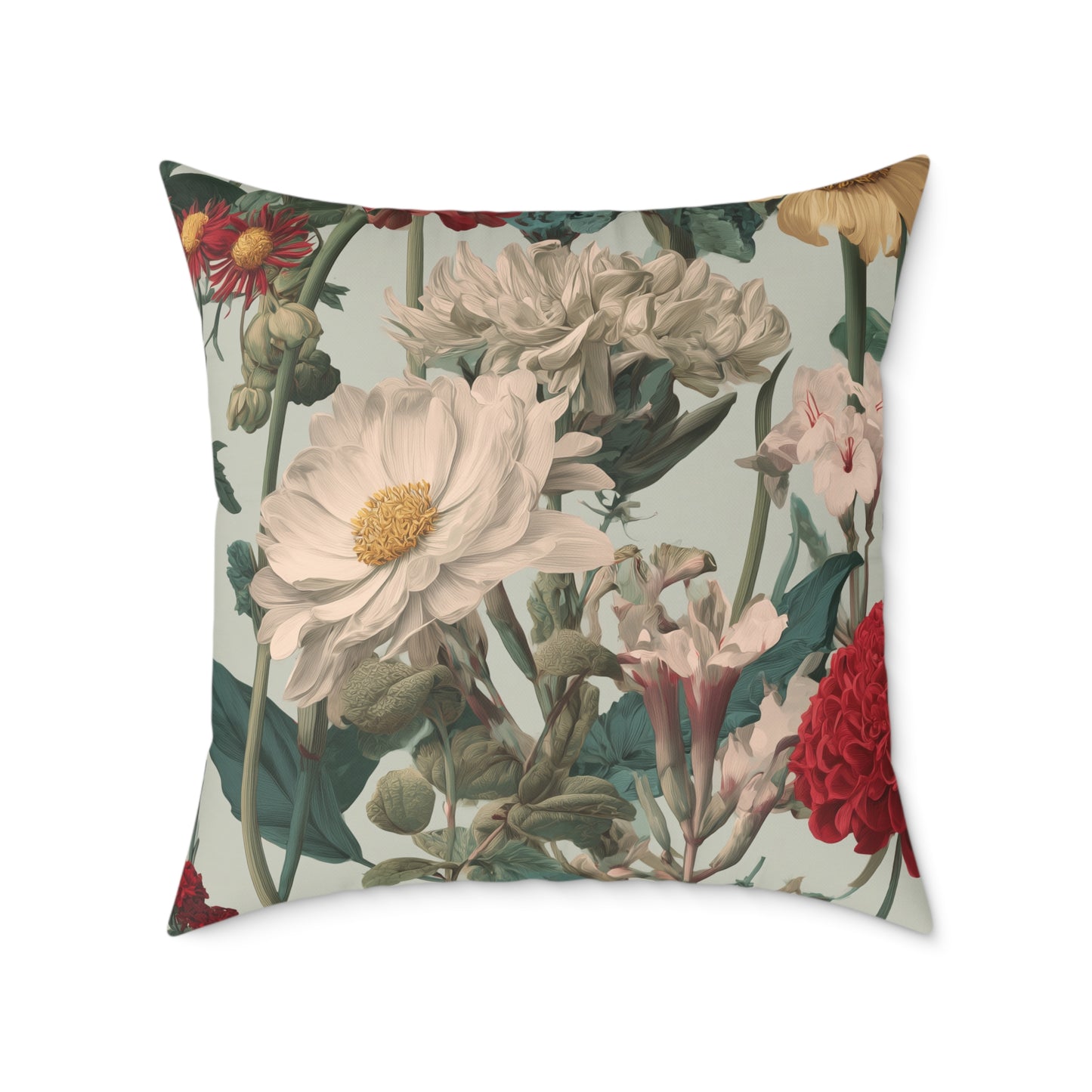 Crimson & Cream Garden - Square Poly Canvas Pillow