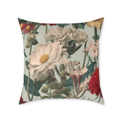 Crimson & Cream Garden - Square Poly Canvas Pillow
